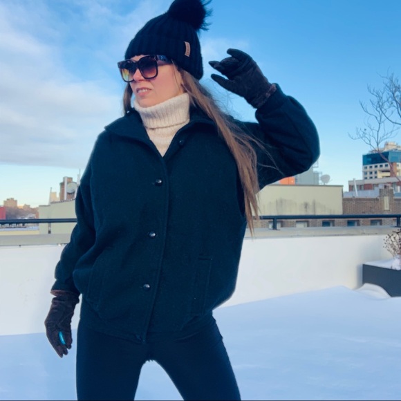 New Wool Pea Coat Vintage England Bomber Button Down Black Jacket - Picture 5 of 16